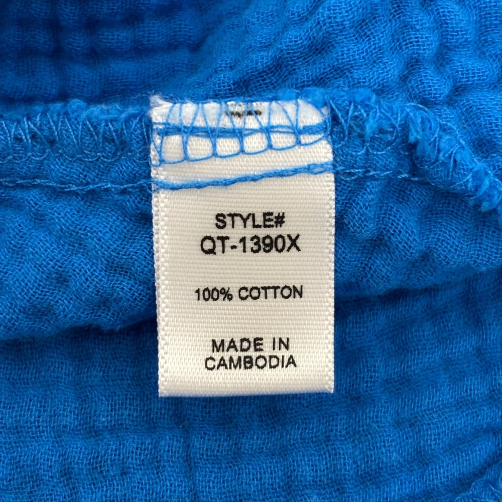 Oversized Cotton Gauze Button Up Shirt Lightweight Relaxed Fit 2X/3X Royal Blue - Picture 5 of 11